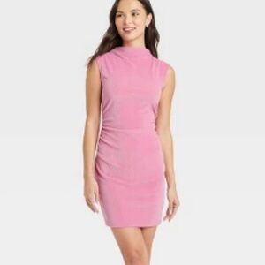 Women’s Mini Velvet Ruched Pink Sleeveless Dress - medium NWT